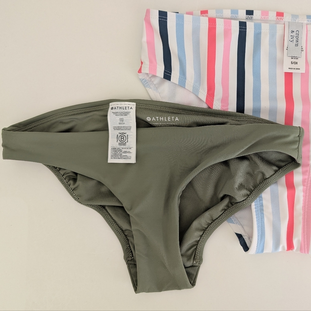 NEW ATHLETA Swim Bikini Bottom Size XXS Waist 27 Sage Green Swimwear Swimsuit